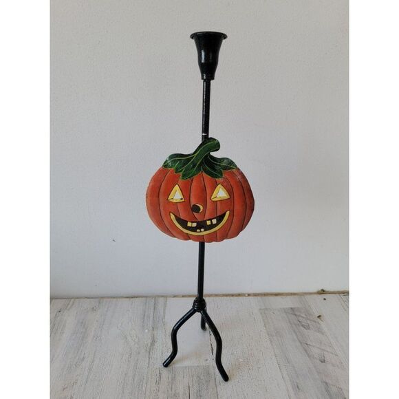 Vintage metal candle stick holder jack-o'-lantern pumpkin Halloween - Picture 1 of 7